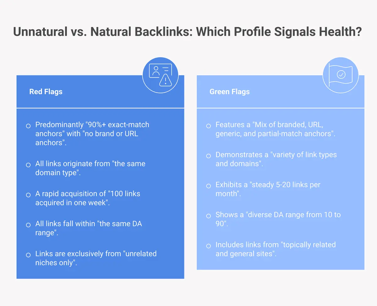 red flags vs green flags in a backlink profile