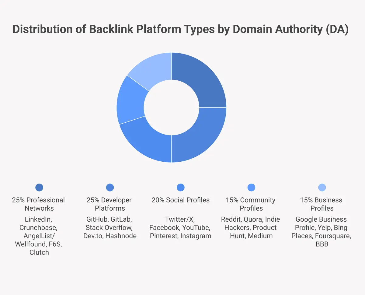 best platforms for quality profile backlinks organized by category and domain authority